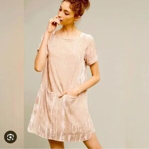 Anthropologie Beige Short Sleeve Dress with Pockets